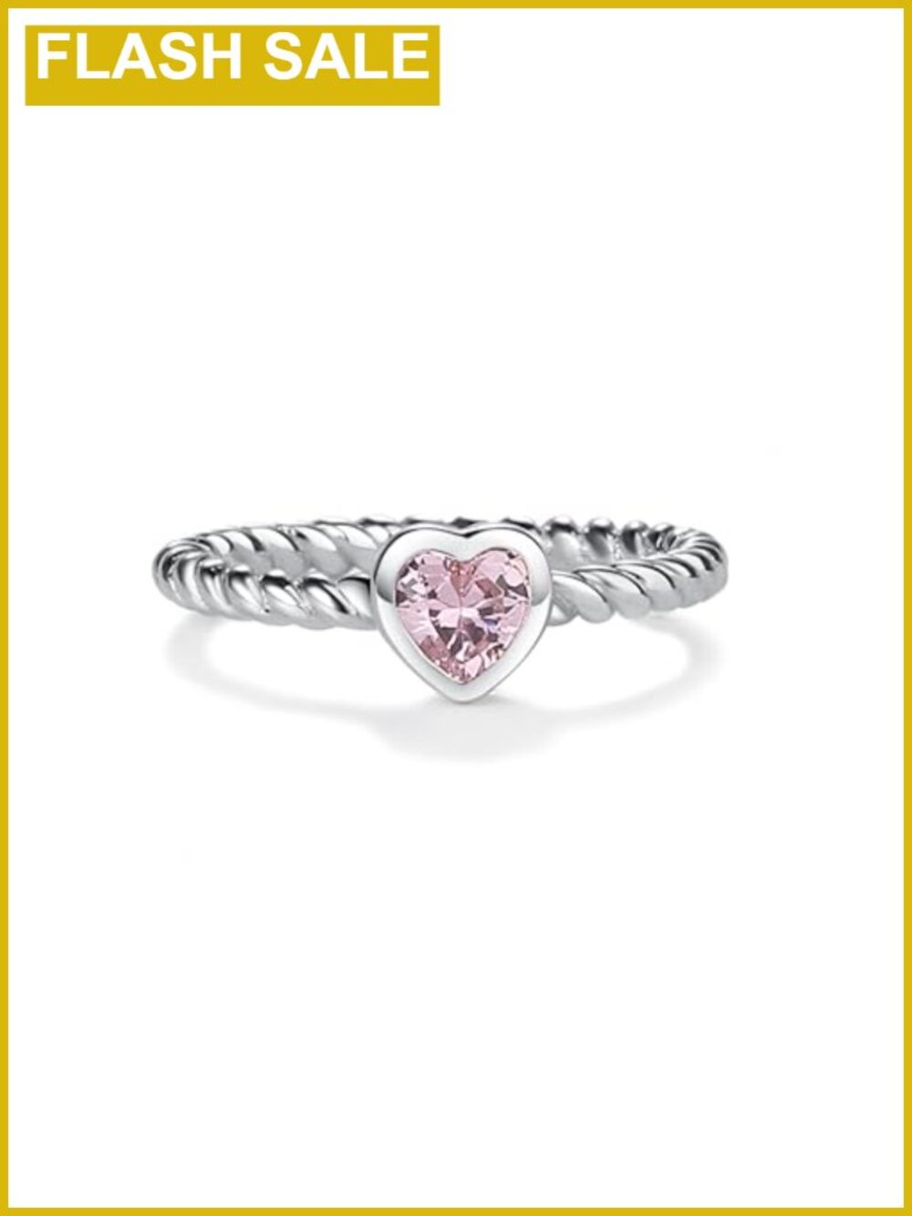 Sterling Silver Rope Heart Ring Pink CZ Kids Girls Size 2